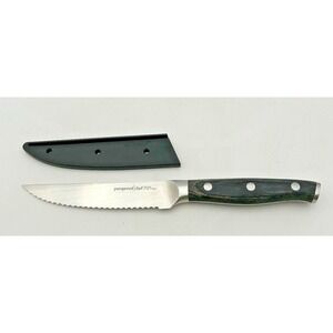 Pampered Chef 5" Chef Knife With Sheath Gray Handle Serrated German